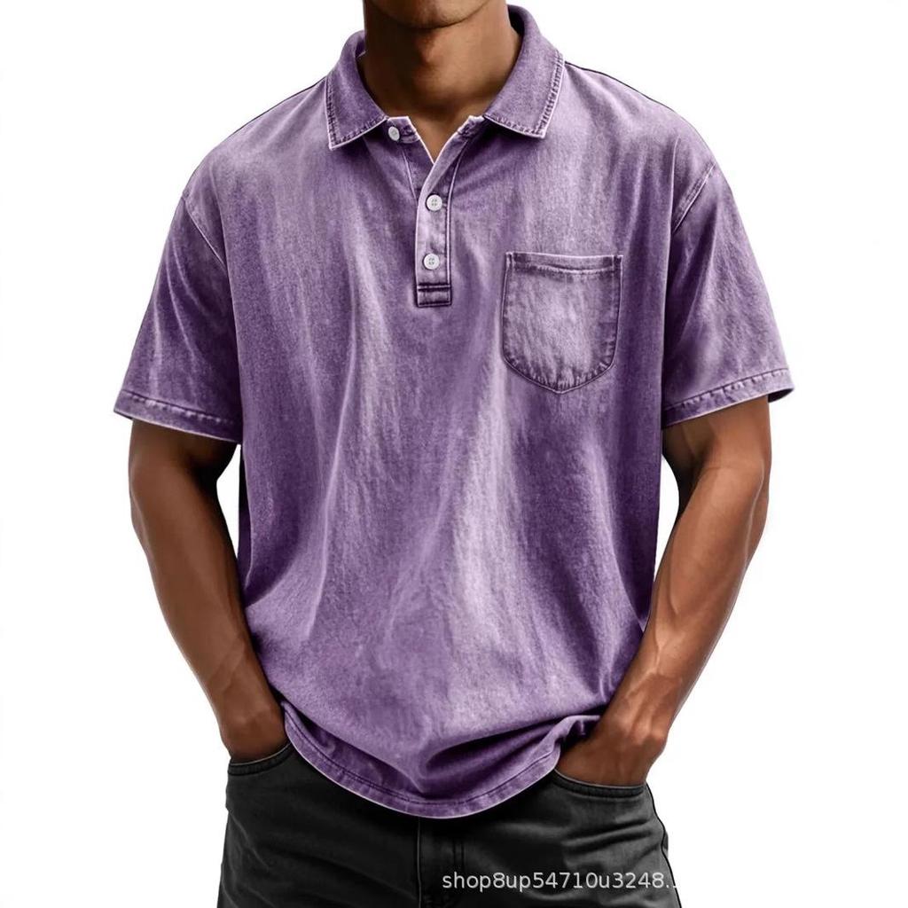 Men's Pure Cotton Casual Button-Down Polo Shirt (Short-Sleeve, Versatile)