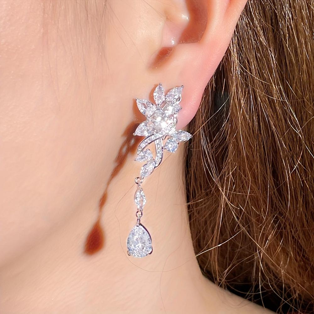 European and American Trend Inlaid Zircon Sparkling Irregular Pendant Ear Clips For Women Engagement Bride Wedding Party Zircon