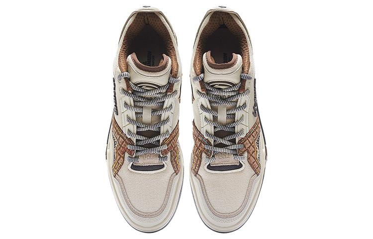 Li Ning Textile, Leather Slip Resistant Cushioning Abrasion Resistant Low top Skateboard Shoes Men's Brown AZGS091-2