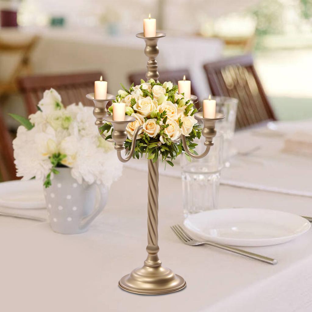 Elegant 5-Light Gold Candle Holder Set, 20 In Tall Wedding Candelabra, Floral Table Centerpiece for Formal Events & Party Decor