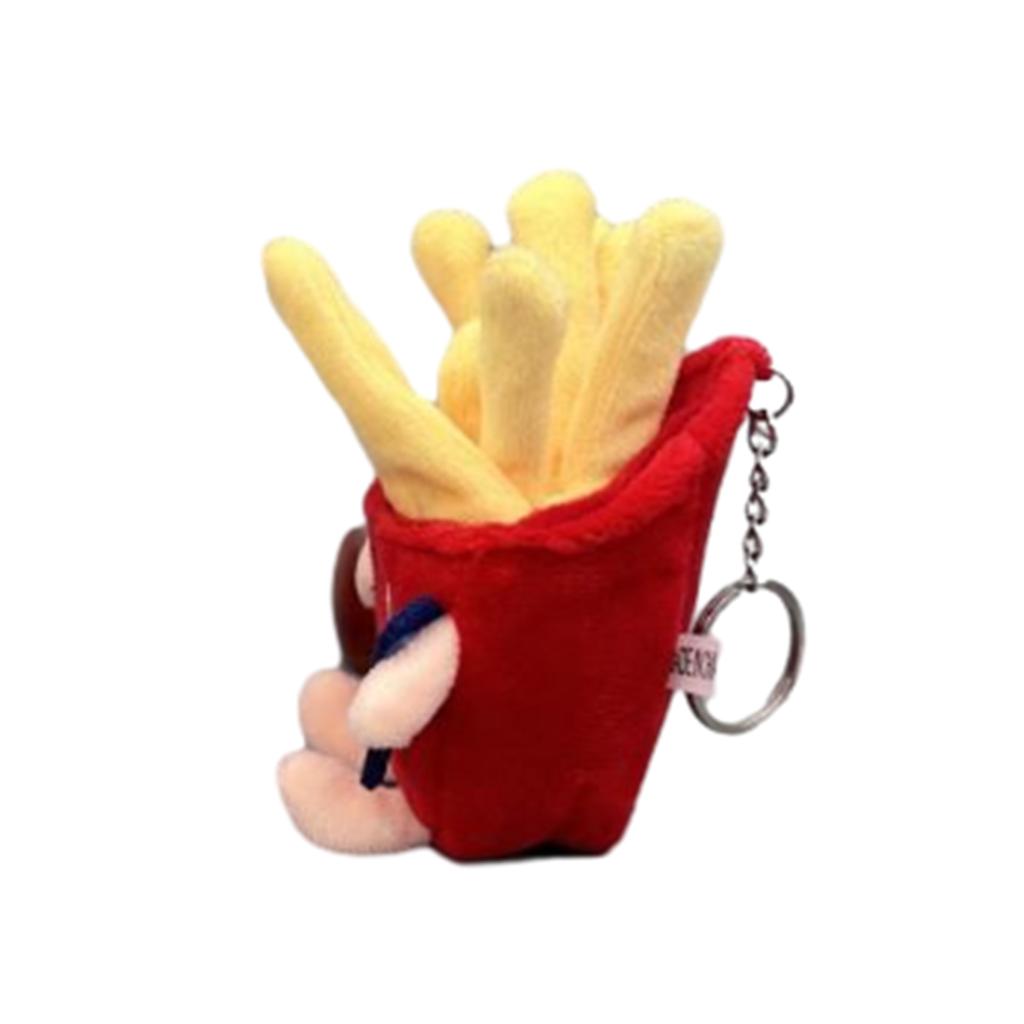Mini Burger Cute Plush Fries Keychain Bag Ornament Women Handbag Decoration School Student Backpack Lovely Furry Pendant