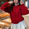 High quality thick stick needle twist sweater women's autumn and winter loose lazy wind knitted sweater top thick