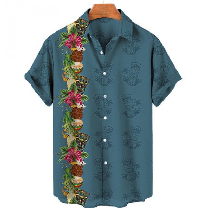 New summer casual hot sale D printing short-sleeved shirt Hawaiian shirt men's vacation seaside source