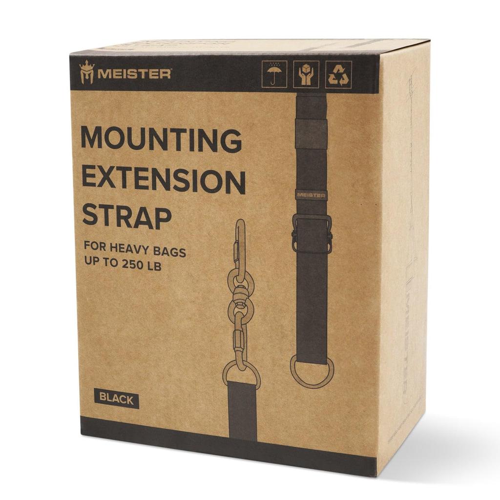Meister Mounting Extension Strap with Swivel and Carabiner for Heavy Bag Hanging - 8" - 38" - Black