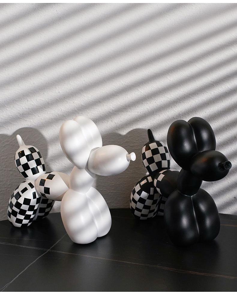 Szachownica Czarno-Biały Ozdoba Piesek z Balonu: Dekoracje Domowe z Żywicy do Salonu i Przedpokoju