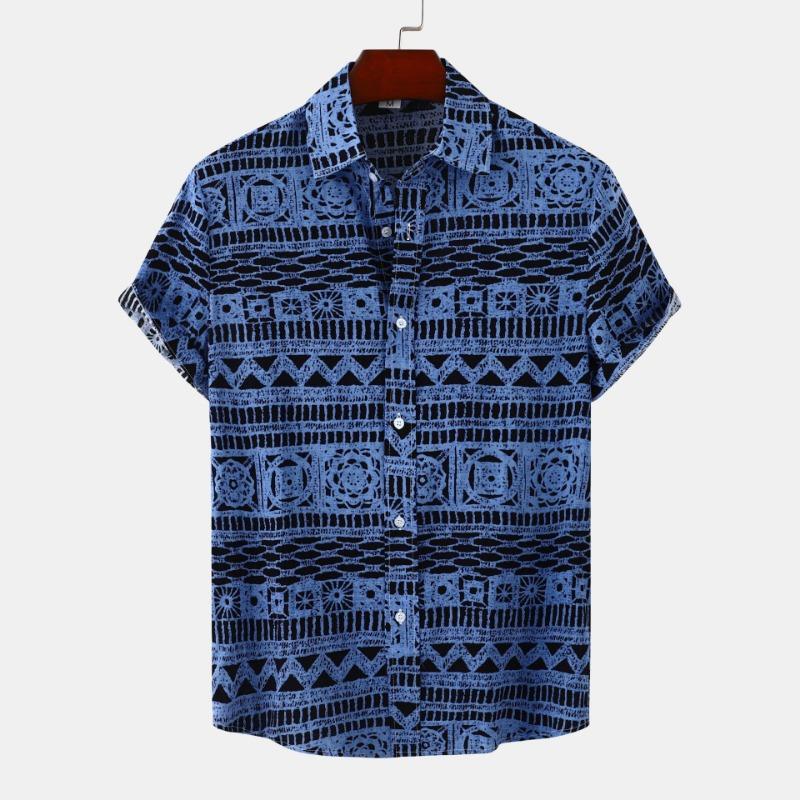 Summer New Ethnic Style Men's Floral Short Sleeve Casual Versatile Fashion Shirt