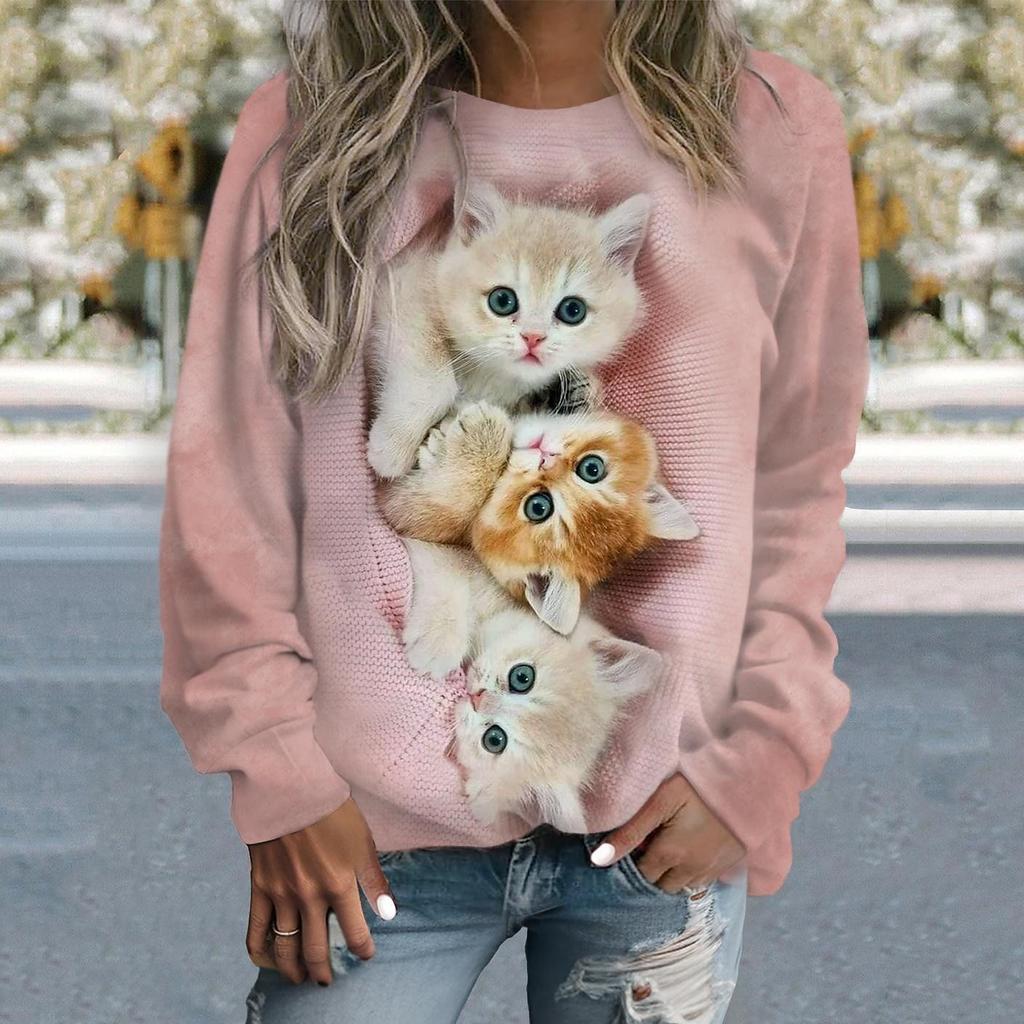 Cute Animal Cat Dog round-neck sweatshirt 3D Print Women Streetwear Autumn Fashion Sweatshirts Pullovers Woman Clothing