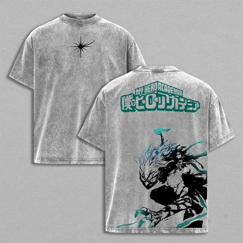 My Hero Academia Anime T-Shirt Midoriya Izuku Manga Bedruckt Gewaschen Übergroße Kleidung Herrenbekleidung Hohe Qualität Baumwolle T-Shirts