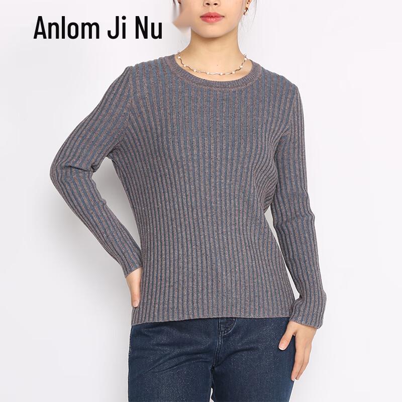 Anlom Women's Striped Mulberry Silk Long-Sleeve Knit Top