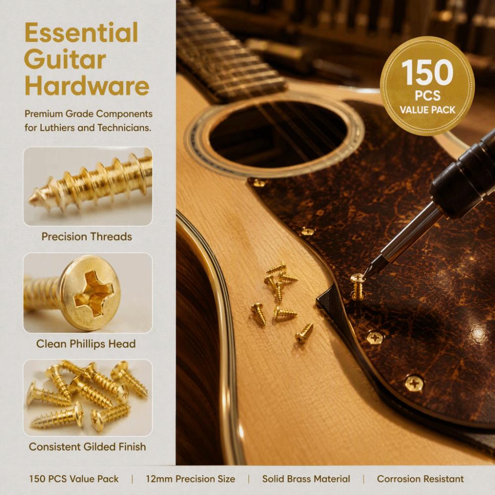 150PCS Gold Pickguard Screws Metal Pick Guard Mounting Screws  For Electric Guitar