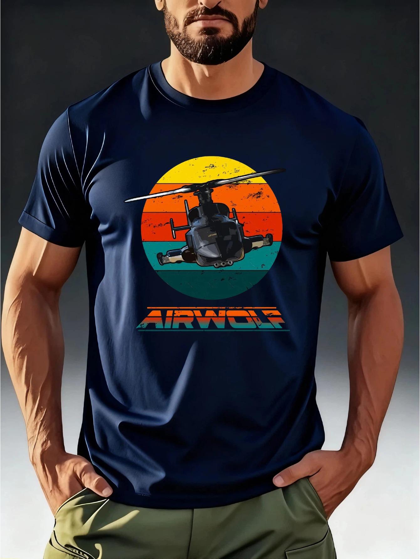 Men s Short Sleeve T-Shirt AIRWOLF Vintage Helicopter Print M