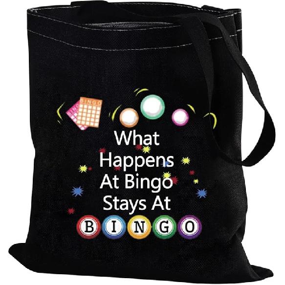 PXTIDY Bingo Gift Bingo Game Cosmetic Bag What Happens At Bingo Stays At Bingo Makeup Pouch Casino Gambling Gift Lucky Bingo Makeup Toiletry Bag For Black Tote Bag