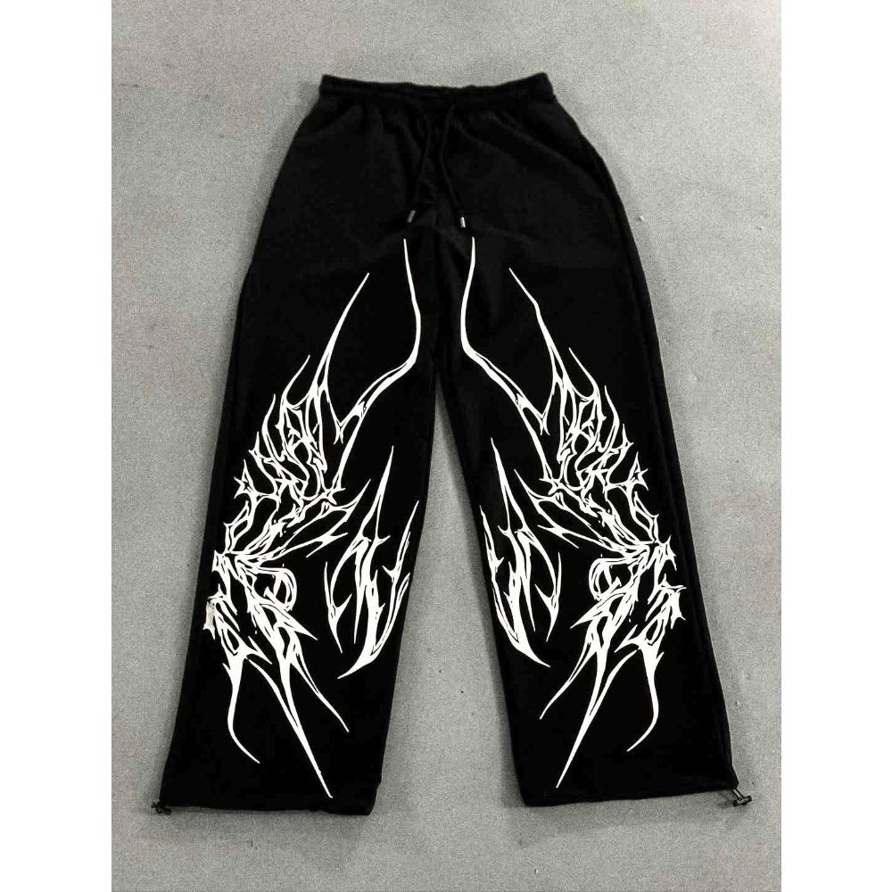 Summer Dark Gothic Style Black Loose White Thorn Flame Printed Casual Versatile Men's and Women's