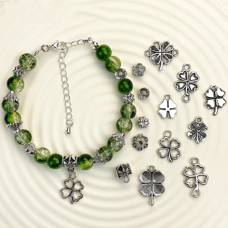 100 Pieces Four Leaf Grass Pendant Jewelry Making Supplies Alloy Texture Crafting Supplies Jewelry Part Jewelry Pendant