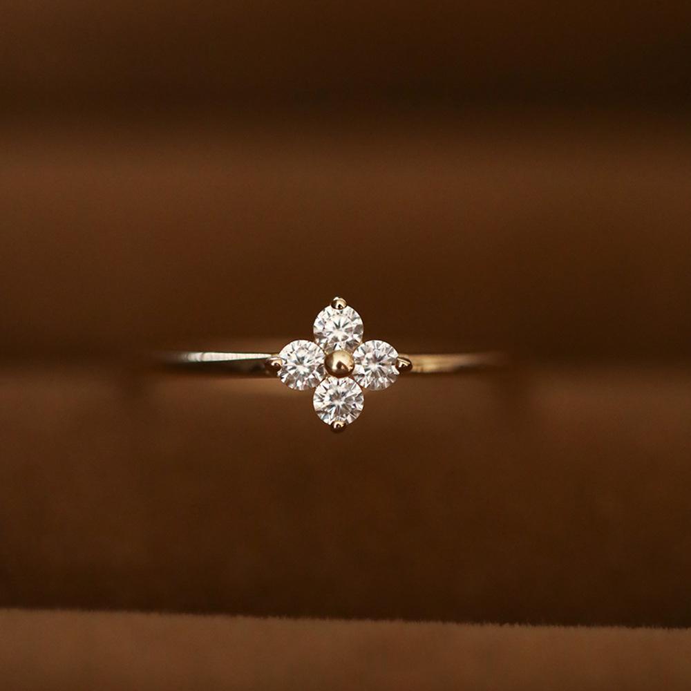 

925 Sterling Silver Plated18K Gold Inlaid Zirconia Flower Ring for Women Exquisite Sweet Wedding Party Jewelry Accessories 5&Gold