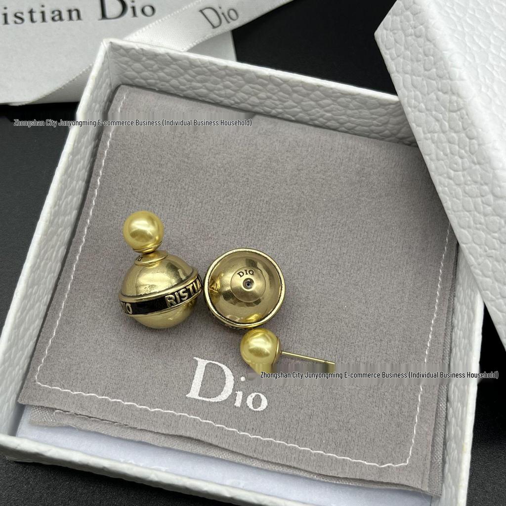 Retro Antik Gold Ovaler Ohrstecker mit Schwarzer Emaille und Perlen für Damen