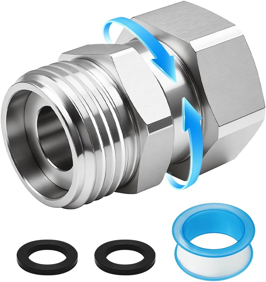 Graden Hose Swivel Connector, 304 Stainless Steel Hose Swivel, 360 Degree Rotate Hose Extension Adapter, 3/4 GHT Male to Female Hose Swivel