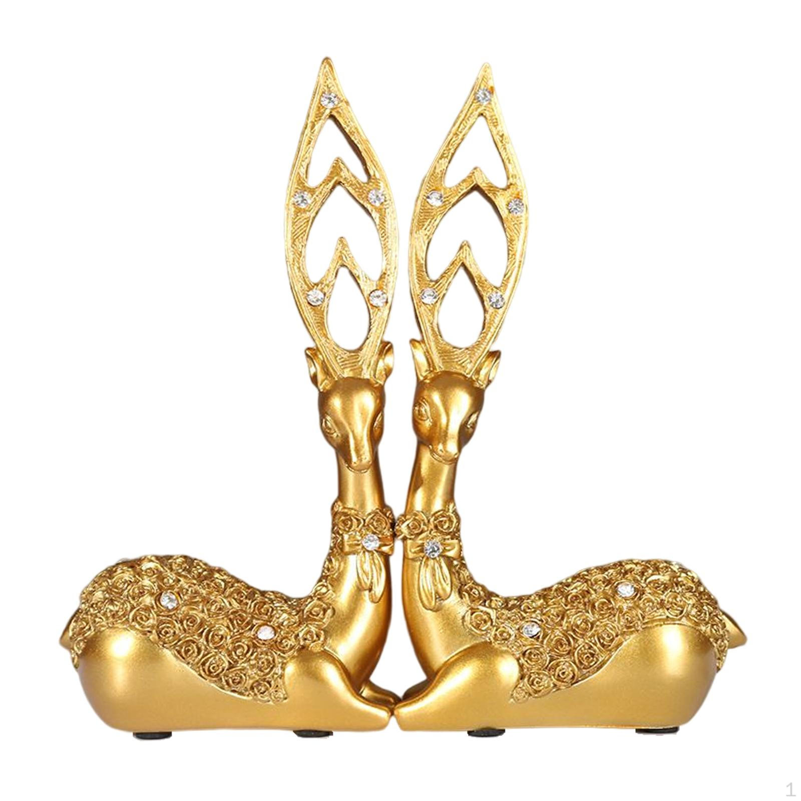 

2 Pieces Couple Deer Statue, Romantic Creative Collection Aesthetic Resin Table Sculpture for Small Gold