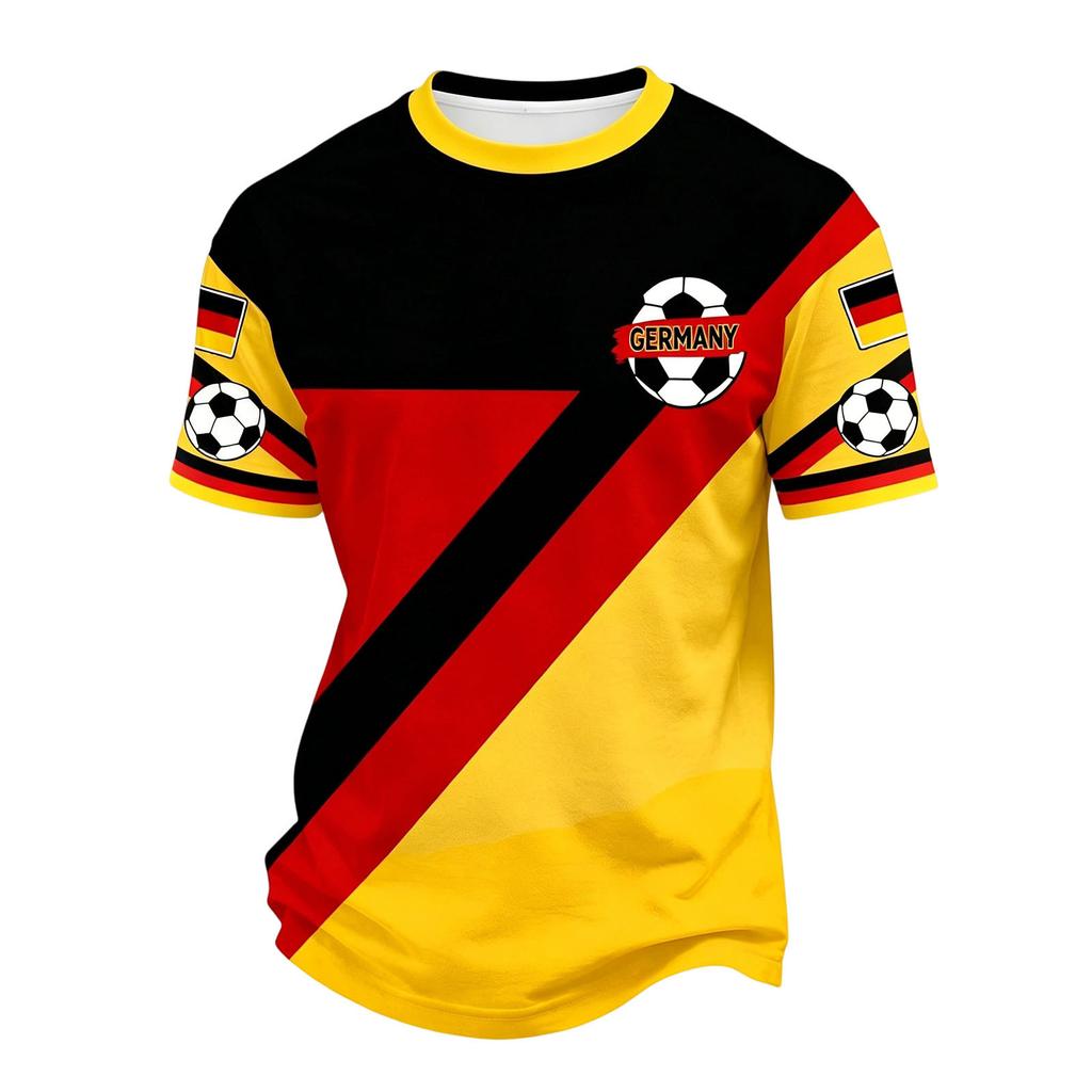 Men's Casual Printed Crew Neck Lightweight Breathable Short Sleeve Shirt Lettering Design Germany Soccer Theme