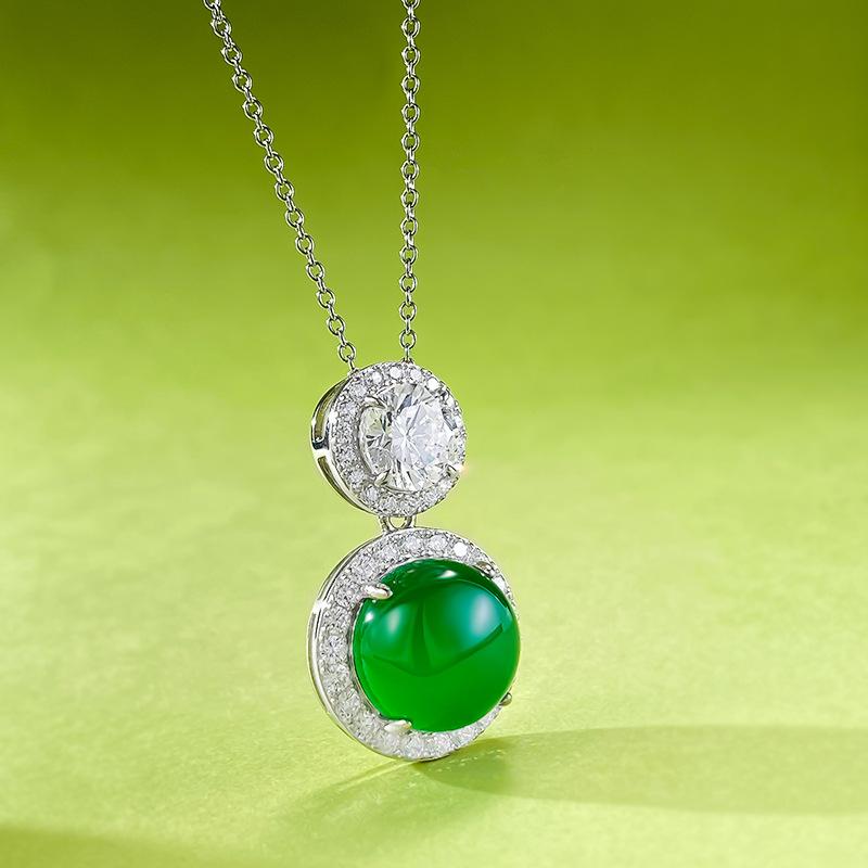 New S925 Silver Green Egg Noodles Four Claws Women's Pendant Fashion Light Luxury Exquisite High Quality Wedding Jewelry