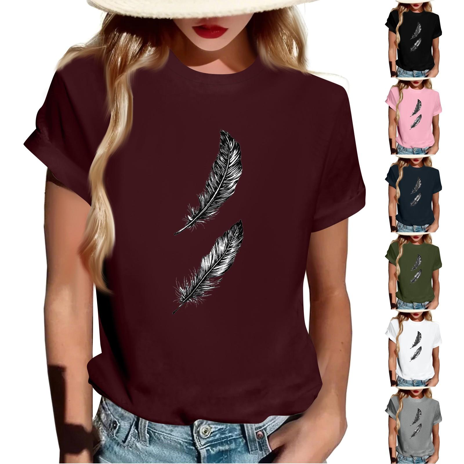 

Women s Fashion Casual Printed Short Sleeve Round Neck Pullover Tops L винний