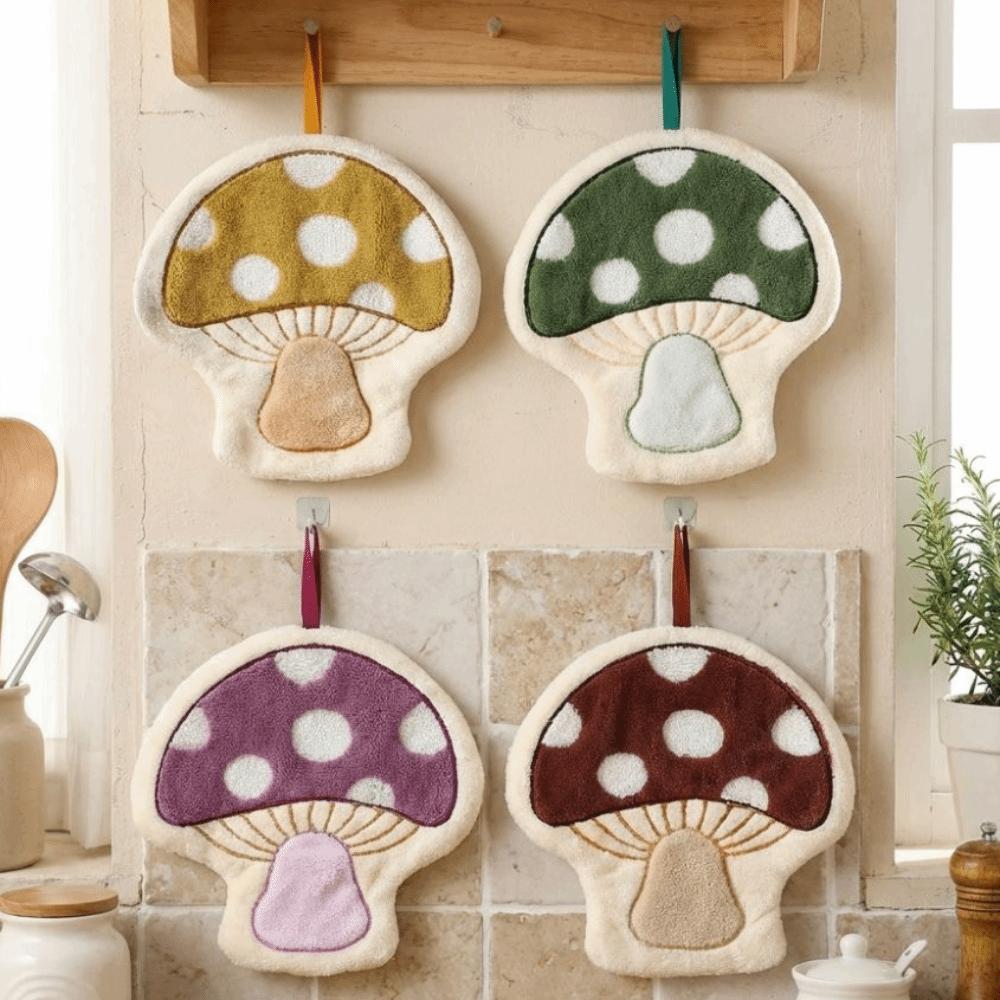 Soft Mushroom Theme Hand Towel Coral Fleece Bathroom Kerchief Toilet Handkerchief Kitchen Home