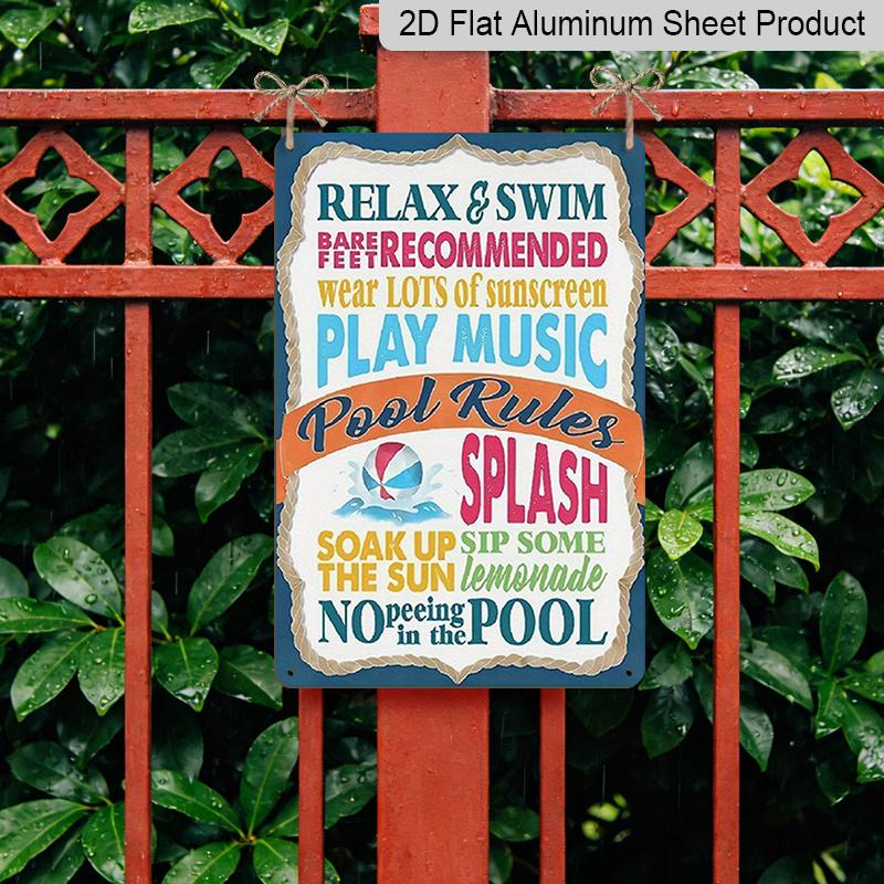 2D Flat 1pc Fun Pool Rules Aluminum Sign Waterproof, 7.87*11.8 Inch, Vibrant Pool Decor with Relax & Swim Recommendations, Perfect for Spring