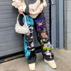 High Street Style Printed Baggy Wide Leg Jeans Hip Hop Cartoon Graphic Denim Trousers Streetwear