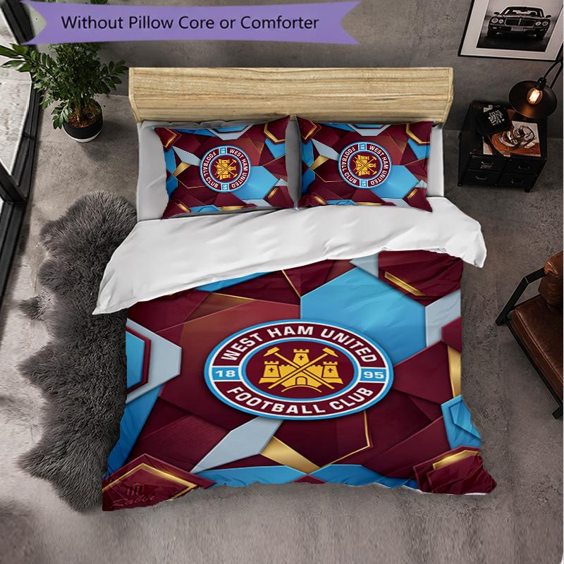 West Ham United Fußball 3-teiliges Bettwäsche-Set Weiches Bettbezug-Set mit Kissenbezügen Bedrucktes Schlafzimmer-Deko-Set für Zuhause