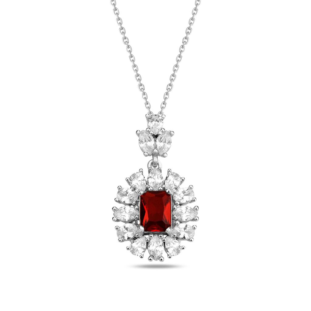 Ruby Stone Silver Jewelry Set, Ruby Earring, Ring, Necklace with CZ,  Fine Jewelry Set for Women, Daily Wear Silver Set