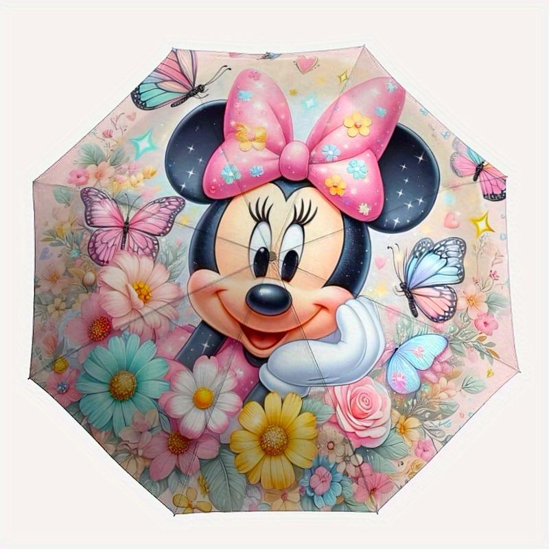 1pc Cute Minnie Flower Pattern Automatic 3-Fold Umbrella, 8 Steel Frames, High-Value Folding Umbrella, Suitable for Office, Travel and Outdo