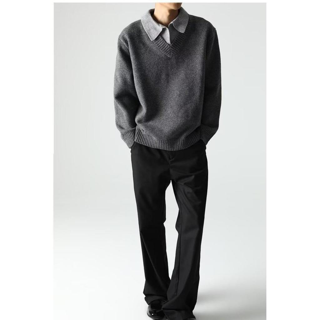 Retro V-Ausschnitt Zweiteiliger Strickpullover - Herren Herbst/Winter Entspannter Stil