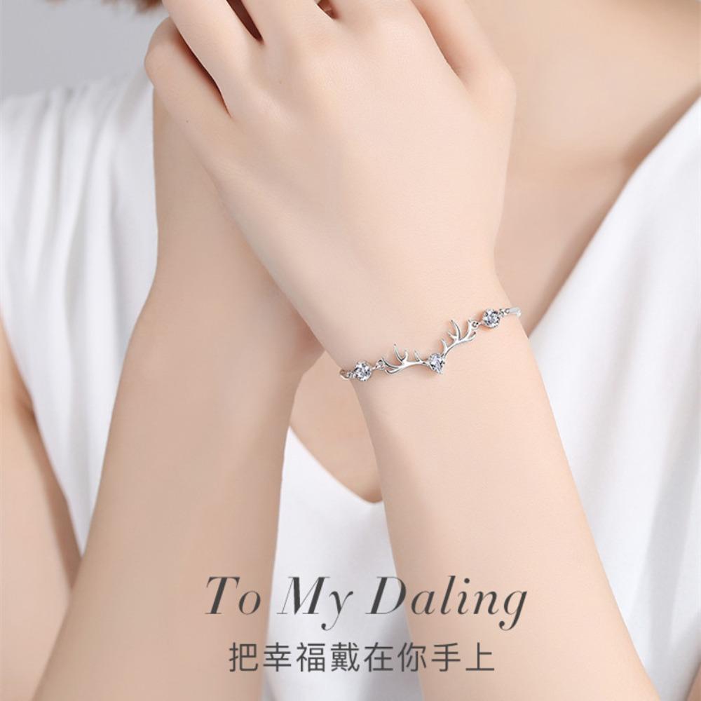 925 Silver Plated Deer Bracelet for Women Minimalist Christmas Birthday Gift Jewelry