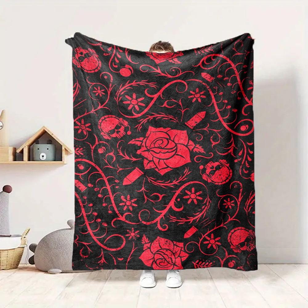 Gothic Roses Flannel Blanket Throw Blanket Soft Warm Sofa Bed Camping Car home Decor Unique Christmas Gift C930638