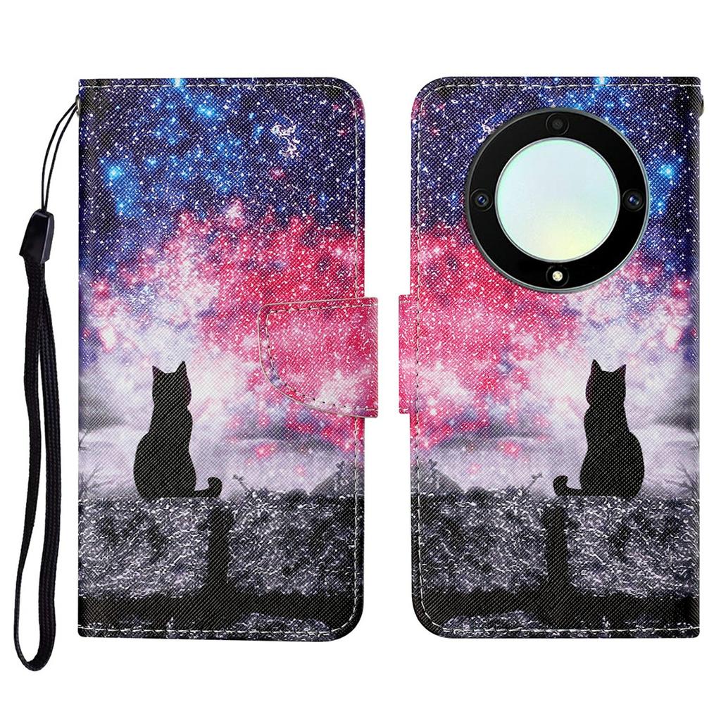 Für Honor Magic5 Lite 5G/X9a 5G Hülle Musterdruck Schutzhülle aus Leder mit Handschlaufe