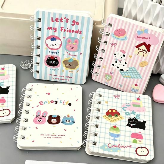 4Pcs Mini Spiral Notebooks Smooth Writing Pocket Size Memo Notepads 3.15x4 Inch Cute Animal Cartoon Cover Thickened Ink-Proof Paper Gifts for Students