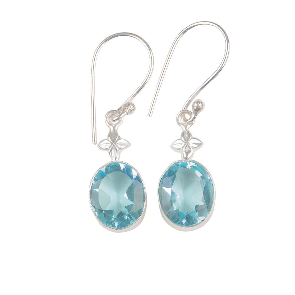 Natural Sky Blue Topaz Gemstone 925 Sterling Silver Handmade Jewelry Earrings EE-6-8