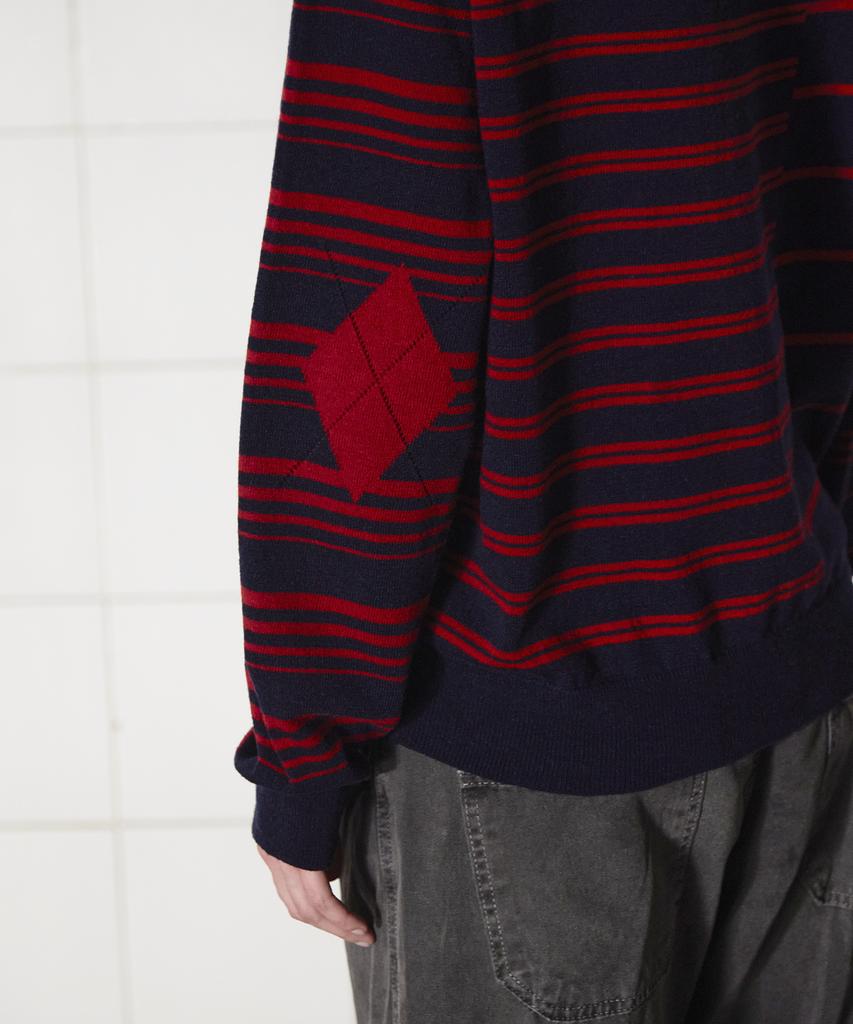 UNALLOYED Argyle Elbow Stripe Knit / Navy