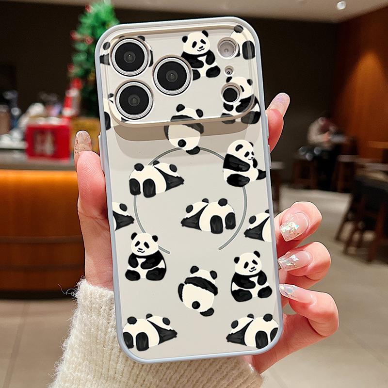 Lovely Baby Panda Pattern Case For iPhone 17 Pro Max Funda iPhone 16 15 14 13 Pro Max Magnetic For Magsafe Hybrid Slim Matte Cover