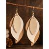 1 Pair Cross-Border Vintage Minimalist S-Shaped Leaf Multi-Layer Light Color PU Leather Earrings