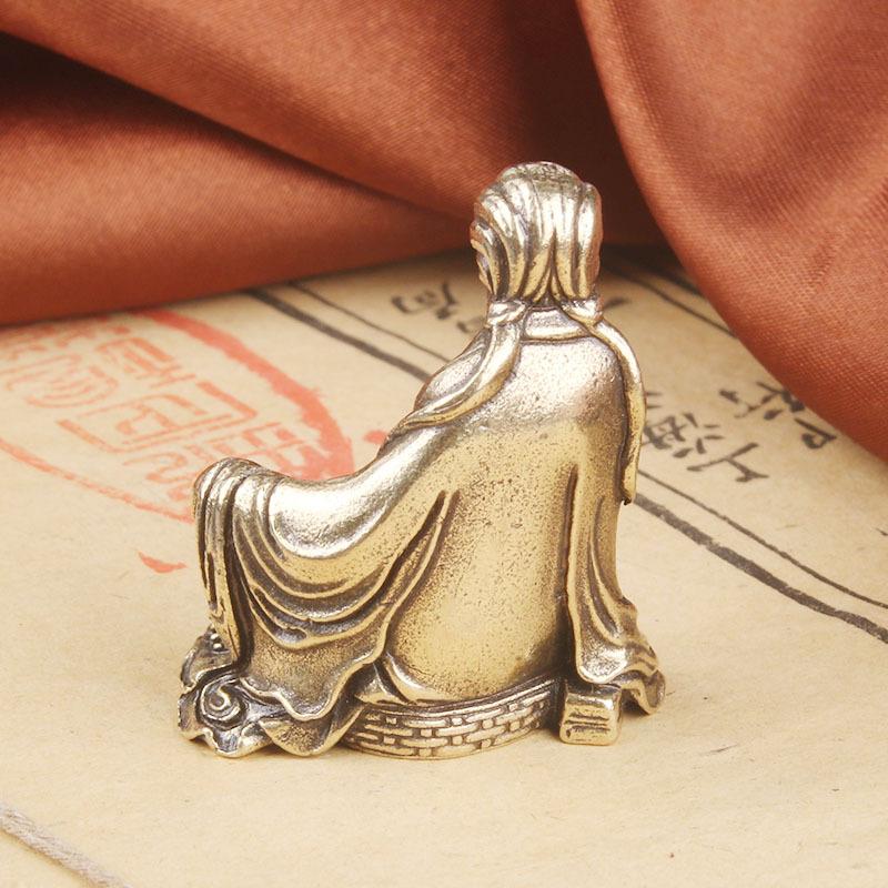 Pure Brass Free-Spirited Desktop Guanyin Bodhisattva Copper Statue Craft Offering Buddha Small Ornament Wholesa