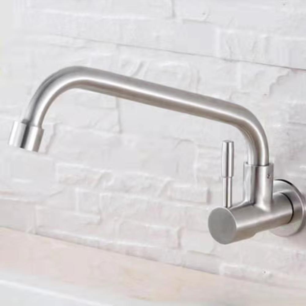 Wall Mounted Rotatable Kitchen Faucet Stainless Steel Single Cold Water Faucet  Washbasin