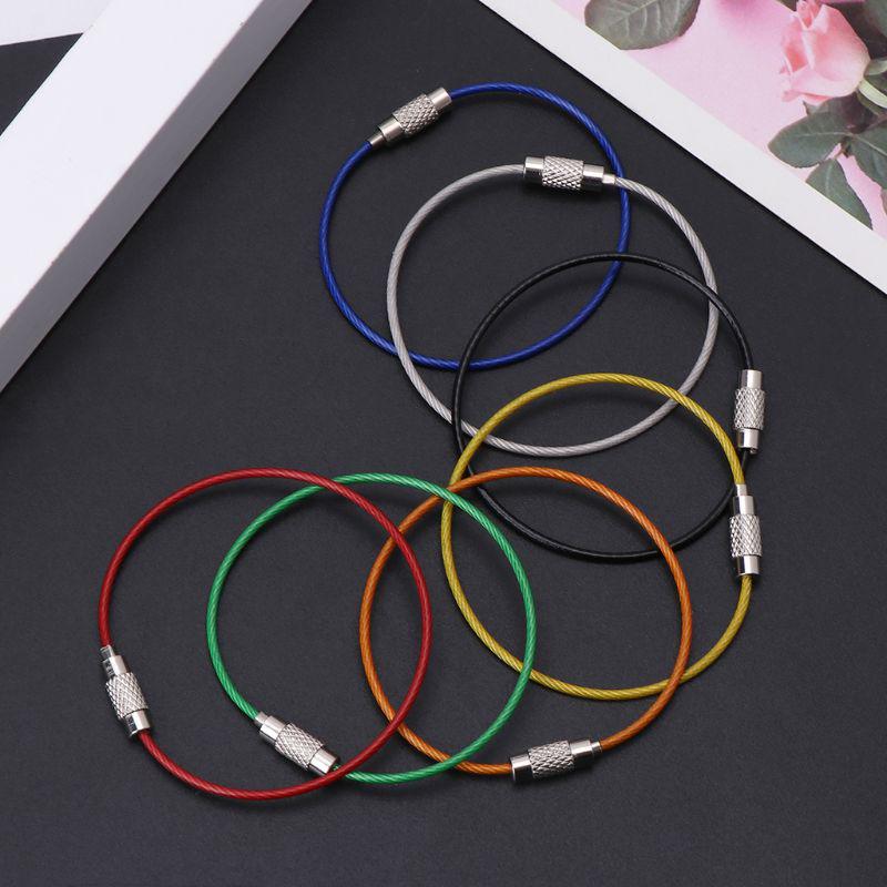 Colorful Stainless Steel Wire Keychain Cable Key Ring Chain Outdoor EDC Luggage Tag Loop Rope