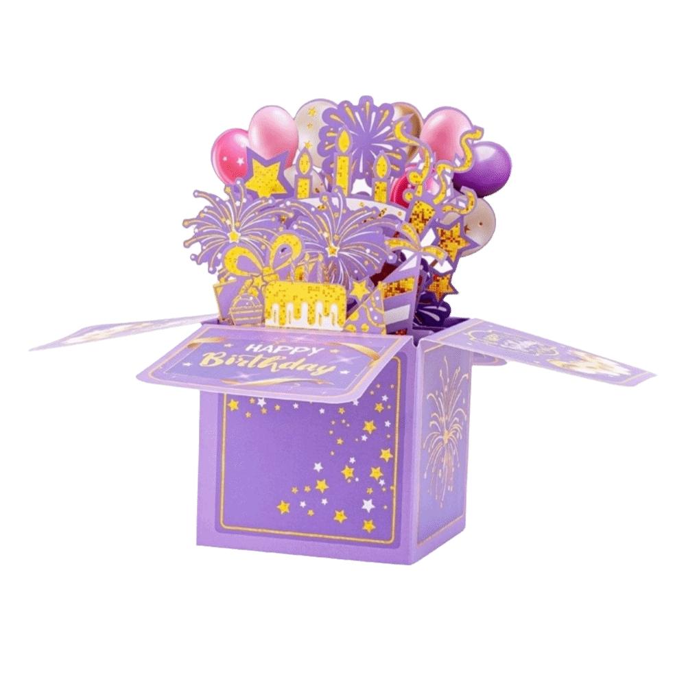 Cartoon Butterfly 3D Birthday Card Flowers Theme Best Wishes Pop-Up Greeting Cards With Envelope Balloon Cake Design