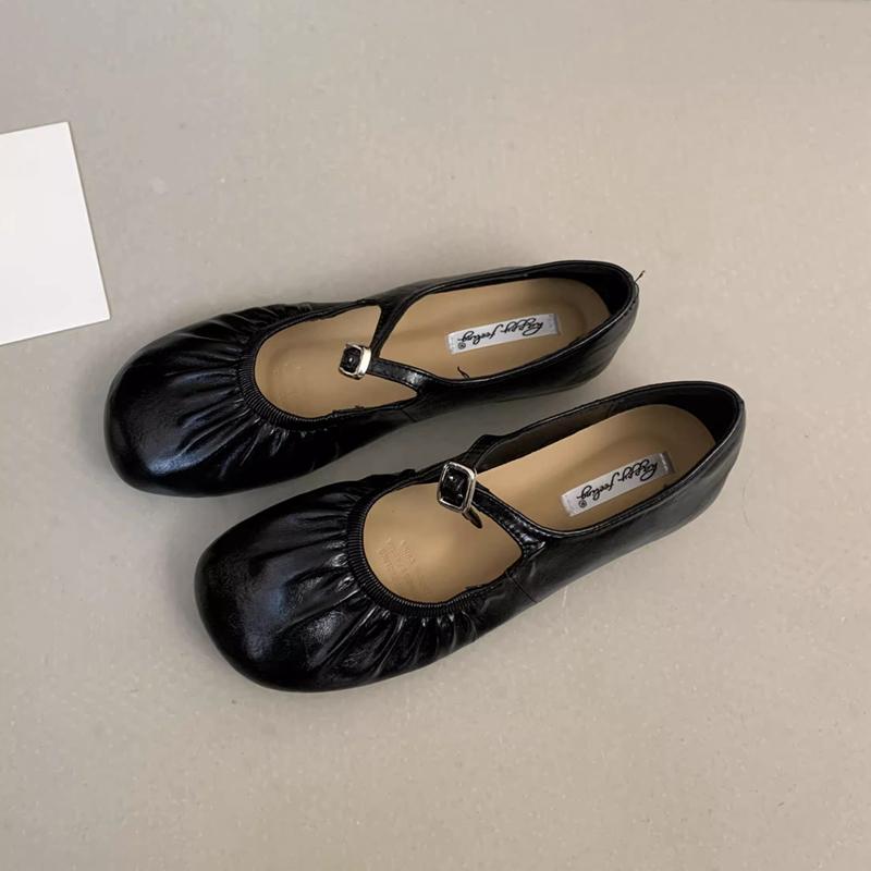 

Fashion SUOJIALUN 2025 Autumn New Brand Women Flat Shoes Fashion Pleated Round Toe Ladies Mary Jane Shoes Shallow Dress Boat Shoes 35 чёрный