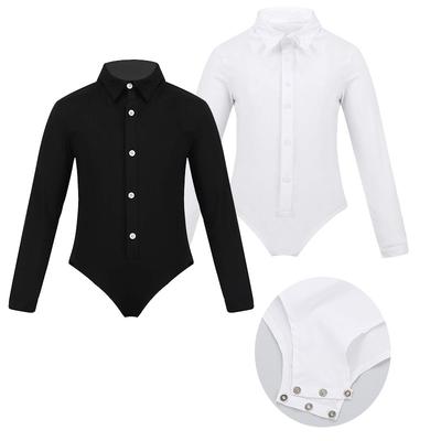 Jungen Lateinamerikanischer Tanz Body Langarm Revers Strampler Hemddesign Einteiler Trikot Moderne Tanzbekleidung