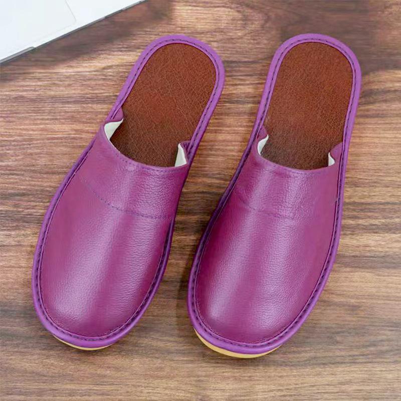 Closed-Toe Cowhide Slippers with Thickened Non-Slip Sole for All Seasons