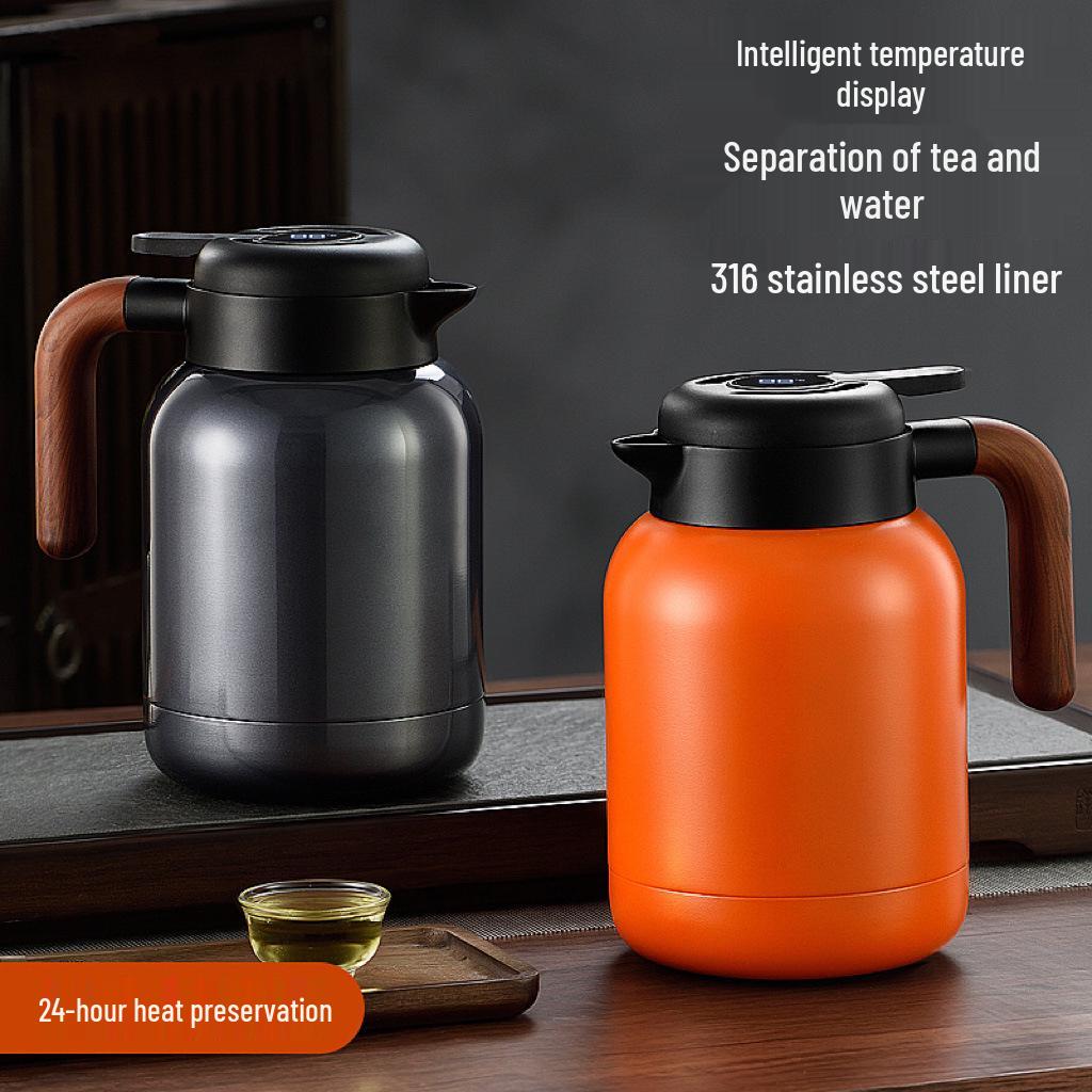 Elegant Portable Thermos with Temperature Display, 316 Stainless Steel, Tea Steeping, Water Separation, Insulated Pot.