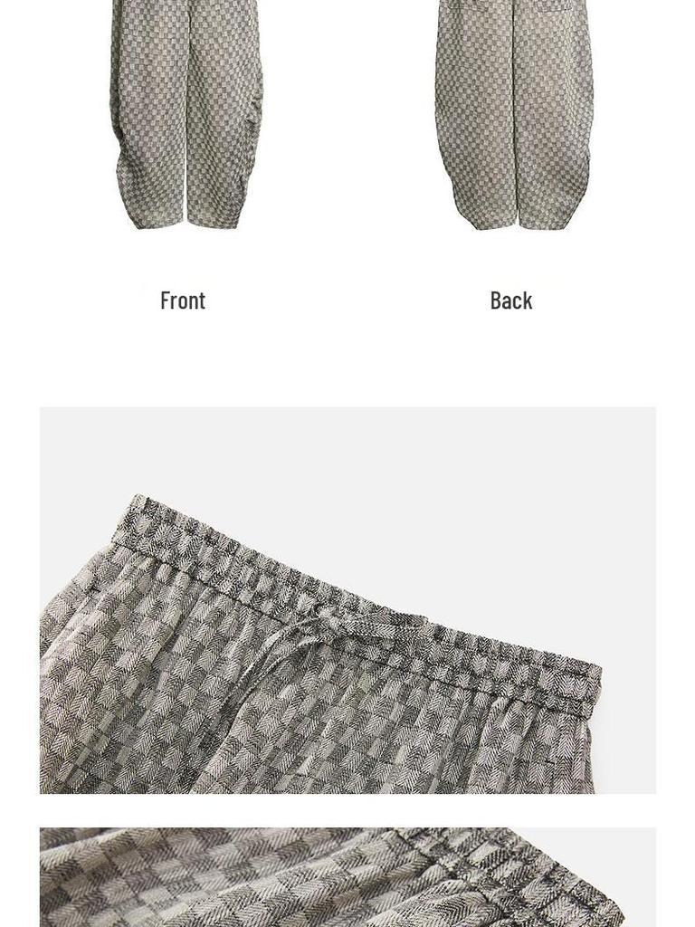 Retro Linen Plaid Pleated Casual Pants