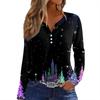 Women's T Shirt Tee Christmas Print Button Long Sleeve Daily Weekend Fashion Basic V- Neck Regular Top